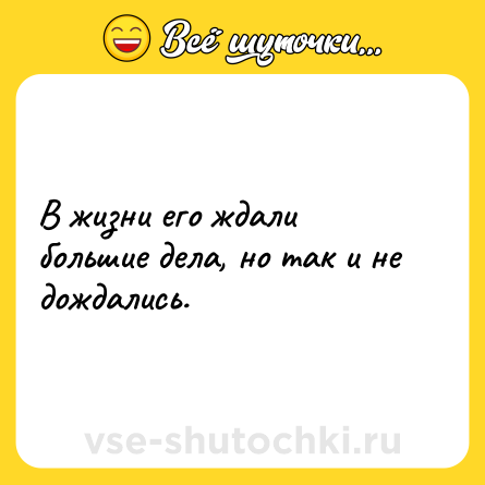 Шутка: В жизни его ждали большие дела, но так и не дождались.