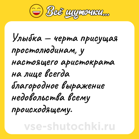 Шутка: Улыбка — черта присущая простолюдинам, у настоящего аристократа на лице всегда благородное выражение недовольства всему происходящему.