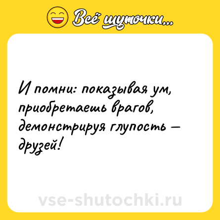 Шутка: И помни: показывая ум, приобретаешь врагов, демонстрируя глупость — друзей!