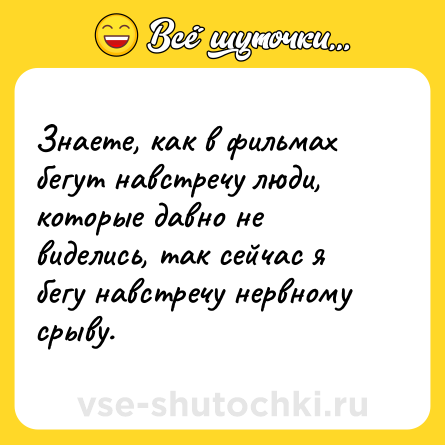 Шутка: Знаете, как в фильмах бегут навстречу люди, которые давно не виделись, так сейчас я бегу навстречу нервному срыву.