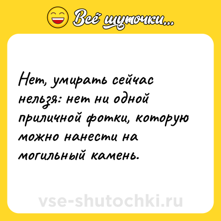 Шутка: Нет, умирать сейчас нельзя: нет ни одной приличной фотки, которую можно нанести на могильный камень.