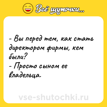 Шутка: - Вы перед тем, как стать директором фирмы, кем были? <br>- Просто сыном ее владельца.