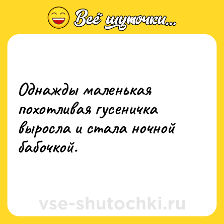 Шутка: Однажды маленькая похотливая гусеничка выросла и стала ночной бабочкой.
