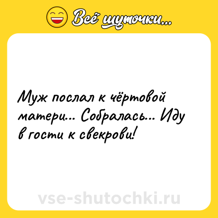 Шутка: Муж послал к чёртовой матери... Собралась... Иду в гости к свекрови!