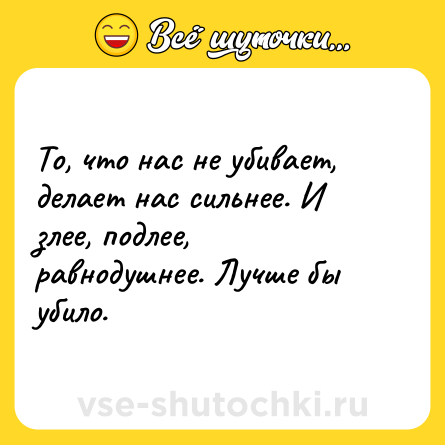 Шутка: То, что нас не убивает, делает нас сильнее. И злее, подлее, равнодушнее. Лучше бы убило.