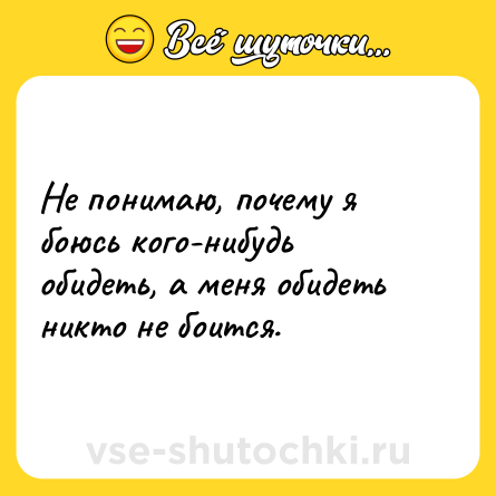 Шутка: Не понимаю, почему я боюсь кого-нибудь обидеть, а меня обидеть никто не боится.