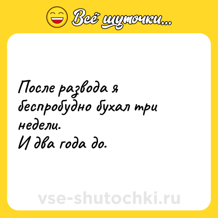 Шутка: После развода я беспробудно бухал три недели. <br>И два года до.