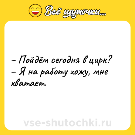Шутка: – Пойдём сегодня в цирк? <br>– Я на работу хожу, мне хватает.