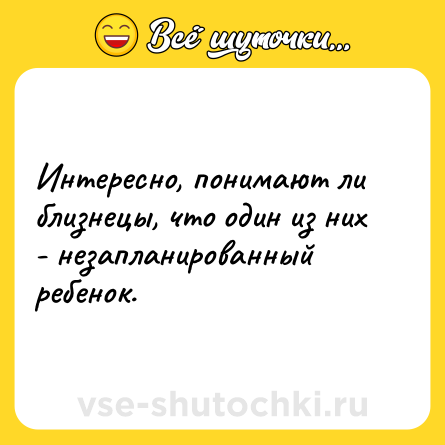 Шутка: Интересно, понимают ли близнецы, что один из них - незапланированный ребенок.