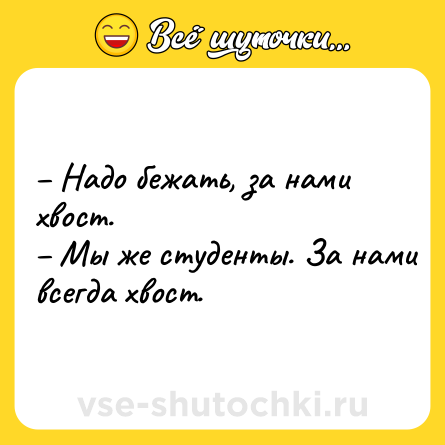Шутка: – Надо бежать, за нами хвост.<br>– Мы же студенты. За нами всегда хвост.