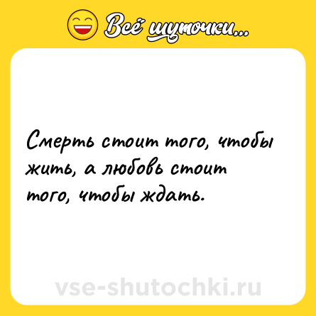 Шутка: Смерть стоит того, чтобы жить, а любовь стоит того, чтобы ждать.
