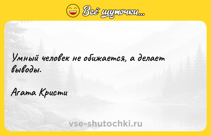 Цитата: Умный человек не обижается, а делает выводы.Агата Кристи