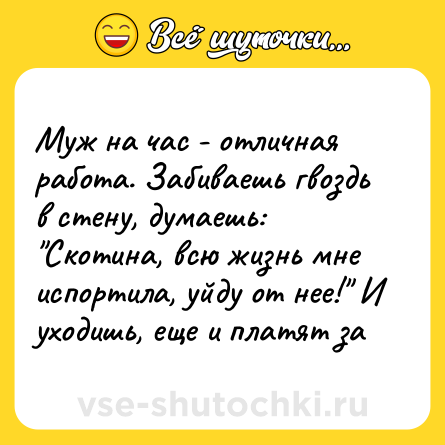 Шутка: Муж на час - отличная работа. Забиваешь гвоздь в стену, думаешь: 