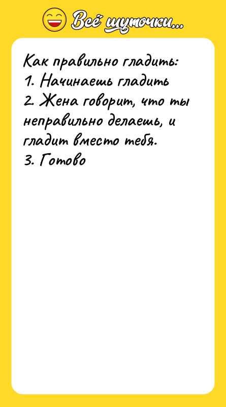 Как правильно гладить: 1. Начинаешь гладить 2. Жена говорит, что