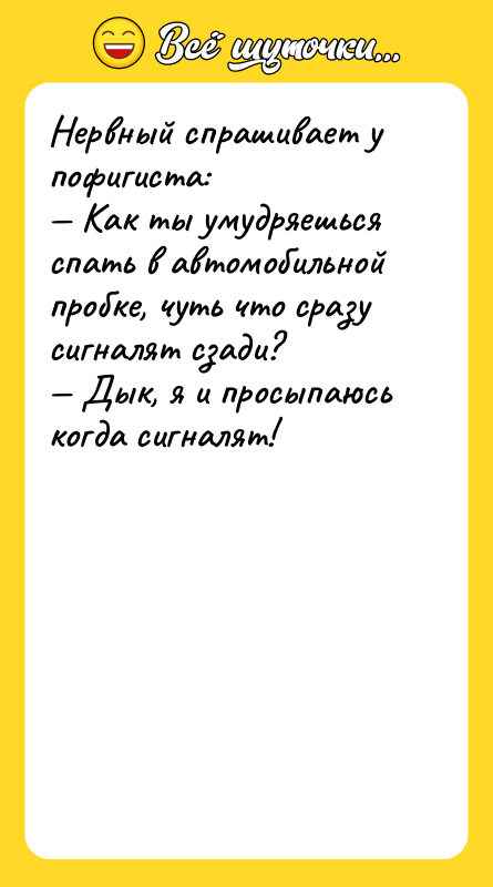 Нервный спрашивает у пофигиста:   — Как ты умудряешься
