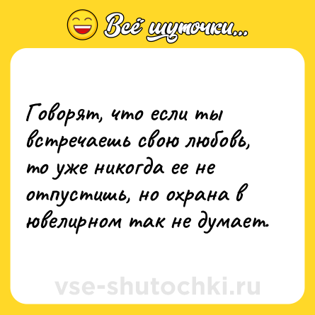 Шутка: Говорят, что если ты встречаешь свою любовь, то уже никогда ее не отпустишь, но охрана в ювелирном так не думает.