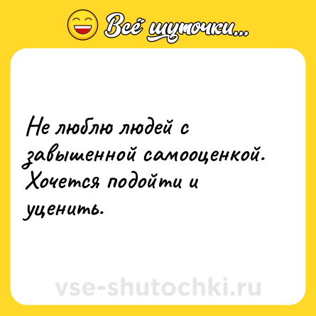 Шутка: Не люблю людей с завышенной самооценкой. Хочется подойти и уценить.
