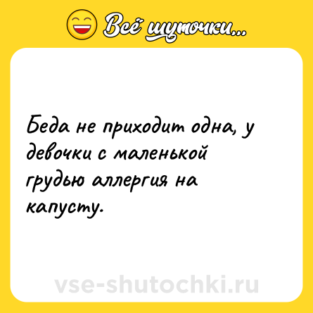 Шутка: Беда не приходит одна, у девочки с маленькой грудью аллергия на капусту.