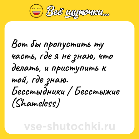 Шутка: Вот бы пропустить ту часть, где я не знаю, что делать, и приступить к той, где знаю. <br>Бесстыдники / Бесстыжие (Shameless)