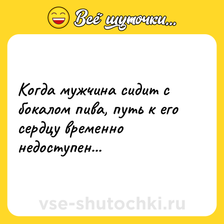 Шутка: Когда мужчина сидит с бокалом пива, путь к его сердцу временно недоступен...