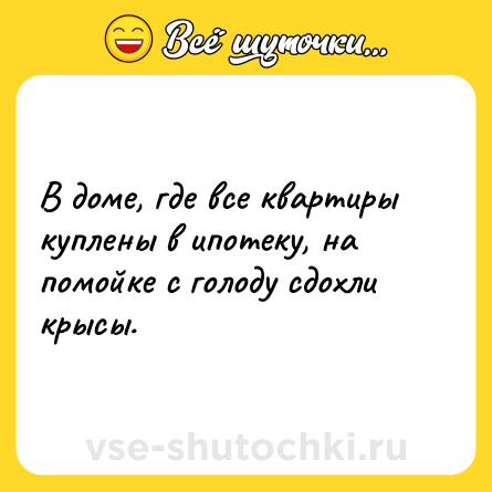 Шутка: В доме, где все квартиры куплены в ипотеку, на помойке с голоду сдохли крысы.