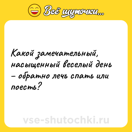 Шутка: Какой замечательный, насыщенный веселый день обратно лечь спать или поесть?