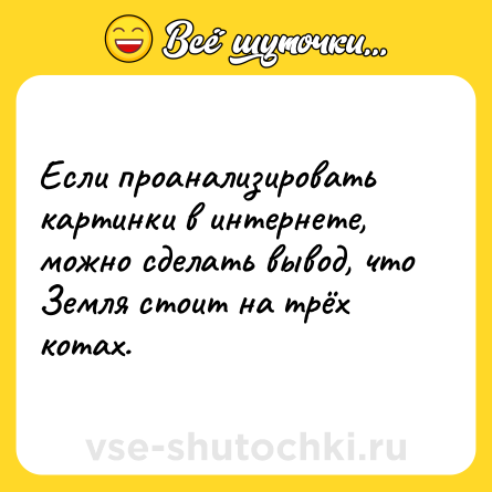 Шутка: Если проанализировать картинки в интернете, можно сделать вывод, что Земля стоит на трёх котах.
