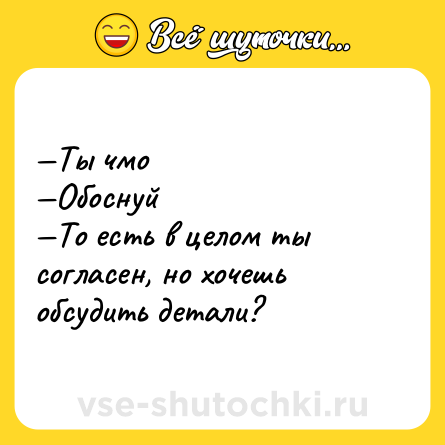 Шутка: —Ты чмо <br>—Обоснуй <br>—То есть в целом ты согласен, но хочешь обсудить детали?