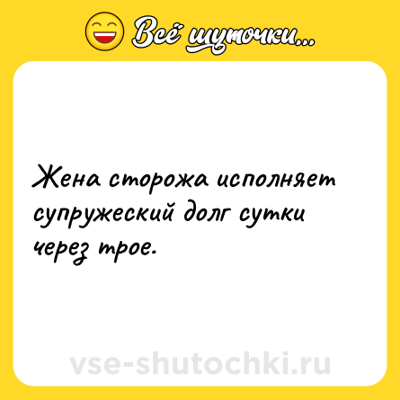 Шутка: Жена сторожа исполняет супружеский долг сутки через трое.