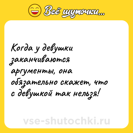 Шутка: Когда у девушки заканчиваются аргументы, она обязательно скажет, что с девушкой так нельзя!