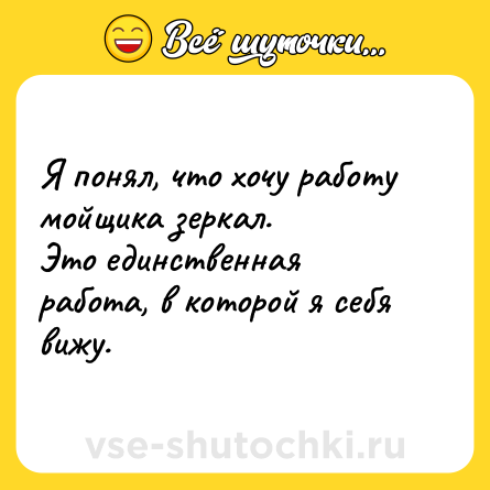 Шутка: Я понял, что хочу работу мойщика зеркал.<br>Это единственная работа, в которой я себя вижу.