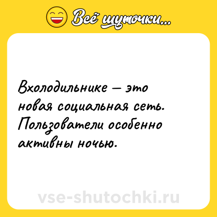 Шутка: Вхолодильнике — это новая социальная сеть. Пользователи особенно активны ночью.