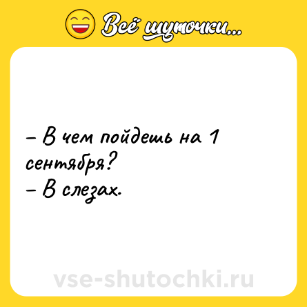 Шутка: – В чем пойдешь на 1 сентября? <br>– В слезах.