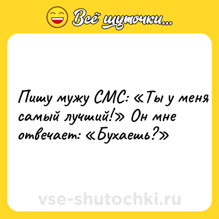Шутка: Пишу мужу СМС: «Ты у меня самый лучший!» Он мне отвечает: «Бухаешь?»