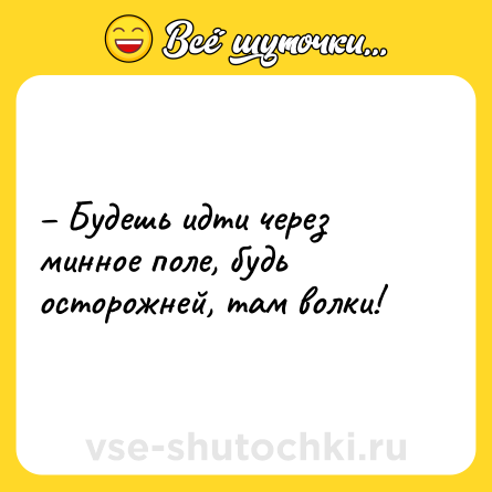 Шутка: – Будешь идти через минное поле, будь осторожней, там волки!