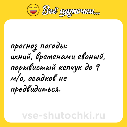Шутка: прогноз погоды:  <br>ихний, временами евоный, порывистый кепчук до 9 м/с, осадков не предвидиться.