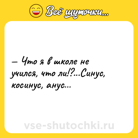 Шутка: — Что я в школе не учился, что ли!?...Синус, косинус, анус…
