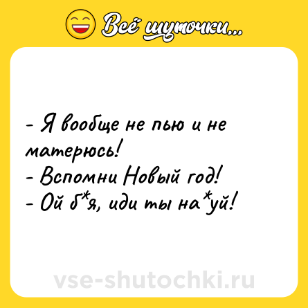 Шутка: - Я вообще не пью и не матерюсь!<br>- Вспомни Новый год! <br>- Ой б*я, иди ты на*уй!
