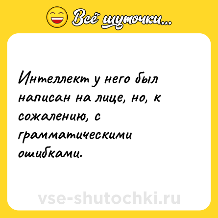 Шутка: Интеллект у него был написан на лице, но, к сожалению, с грамматическими ошибками.