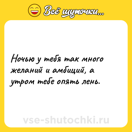 Шутка: Ночью у тебя так много желаний и амбиций, а утром тебе опять лень.