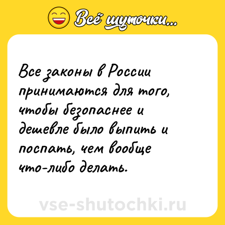 Шутка: Все законы в России принимаются для того, чтобы безопаснее и дешевле было выпить и поспать, чем вообще что-либо делать.