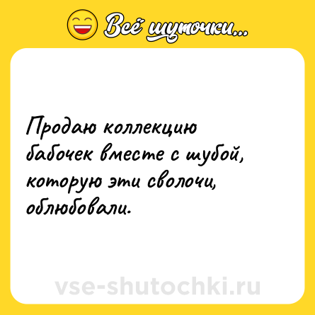 Шутка: Продаю коллекцию бабочек вместе с шубой, которую эти сволочи, облюбовали.