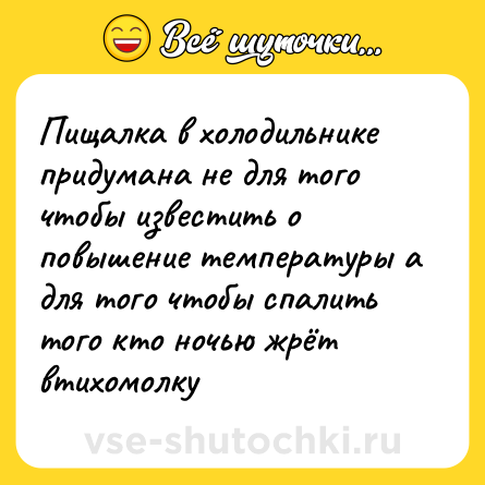 Шутка: Пищалка в холодильнике придумана не для того чтобы известить о повышение температуры а для того чтобы спалить того кто ночью жрёт втихомолку