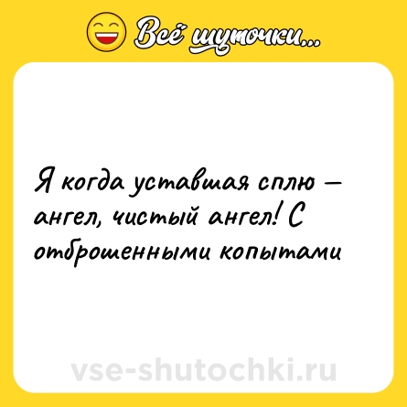 Шутка: Я когда уставшая сплю — ангел, чистый ангел! С отброшенными копытами