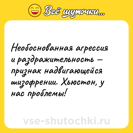 Шутка: Необоснованная агрессия и раздражительность — признак надвигающейся шизофрении. Хьюстон, у нас проблемы!