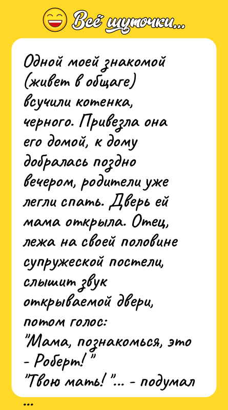 Одной моей знакомой (живет в общаге) всучили котенка, черного. Привезла