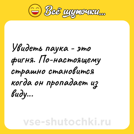 Шутка: Увидеть паука - это фигня. По-настоящему страшно становится когда он пропадает из виду...