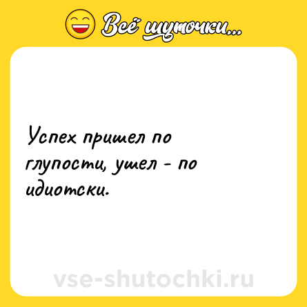 Шутка: Успех пришел по глупости, ушел - по идиотски.