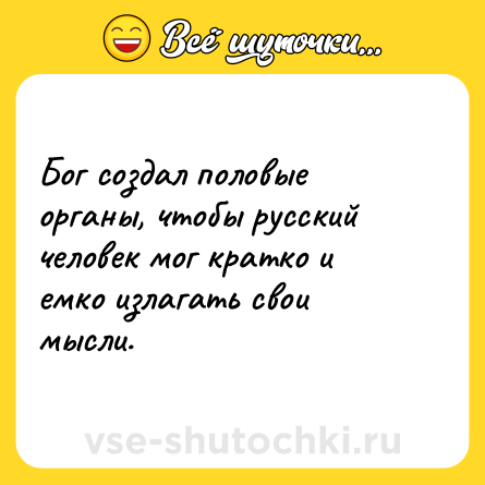 Шутка: Бог создал половые органы, чтобы русский человек мог кратко и емко излагать свои мысли.