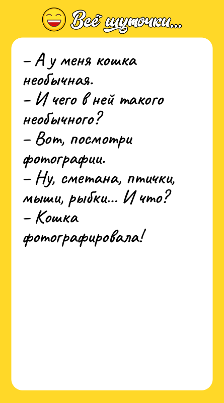 – А у меня кошка необычная. – И чего в